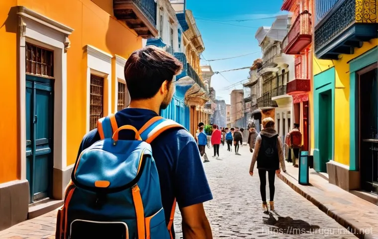 우루과이 치안 상황 - **Prompt:** "A young adult traveler, dressed in smart-casual, modest clothing suitable for daytime e...