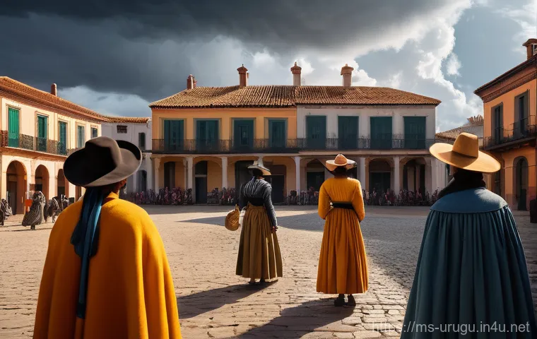 우루과이 독립 전쟁 - **Prompt:** A vibrant, historical painting in the style of 19th-century Romanticism, depicting the e...