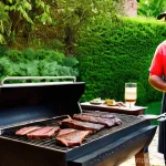 아사도 Asado 바베큐 문화 - **"The Art of the Asador"**
A focused "asador" (grill master) in his late 30s to early 40s, wear...
